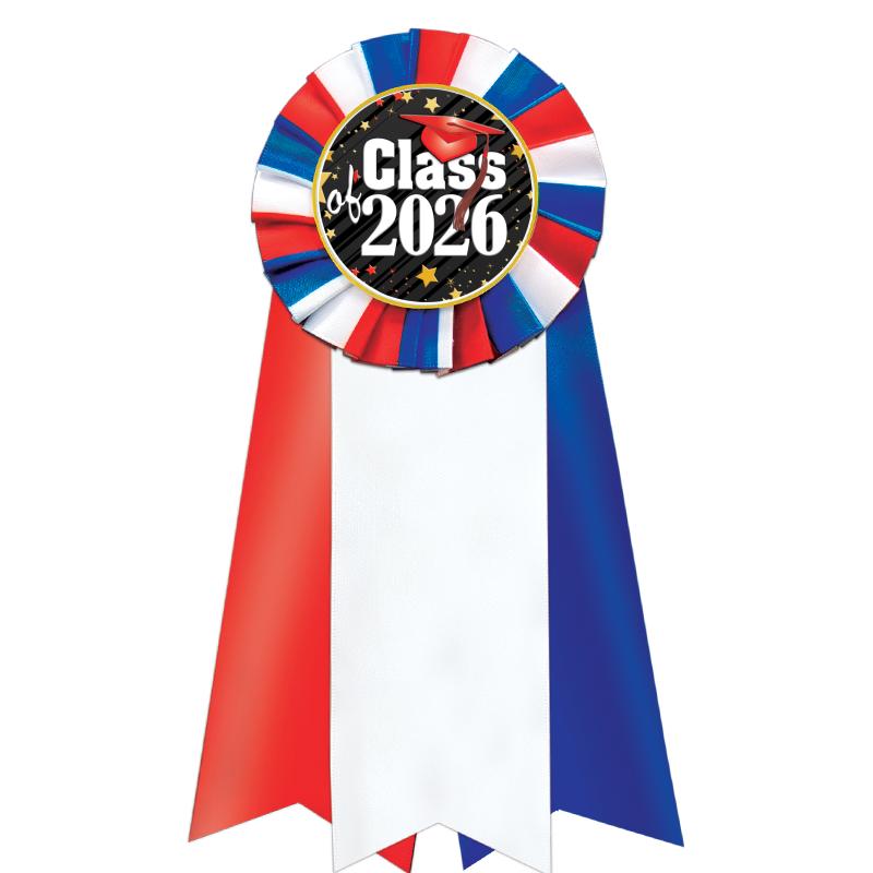 7"JUMBO RD/WH/BLUE MYL ROSETTE