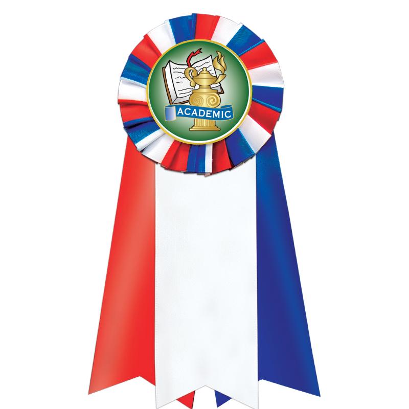 7"JUMBO RD/WH/BLUE MYL ROSETTE