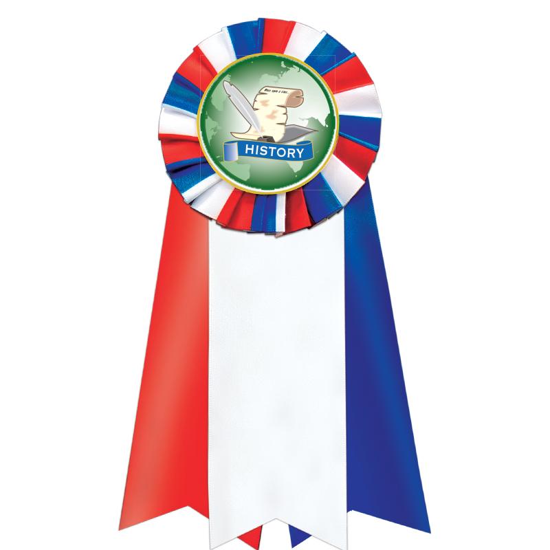 7"JUMBO RD/WH/BLUE MYL ROSETTE
