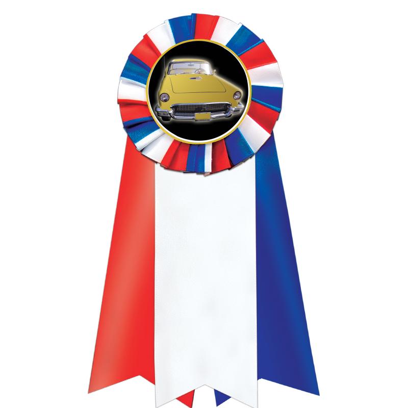 7"JUMBO RD/WH/BLUE MYL ROSETTE