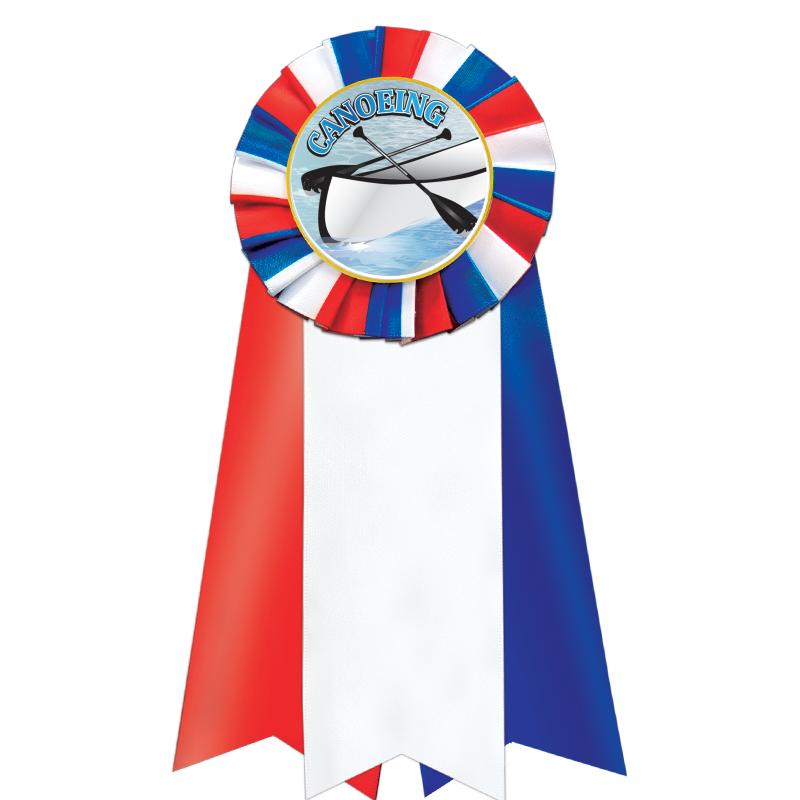 7"JUMBO RD/WH/BLUE MYL ROSETTE