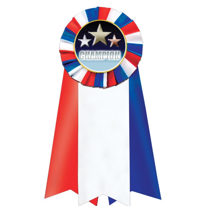 7"JUMBO RD/WH/BLUE MYL ROSETTE