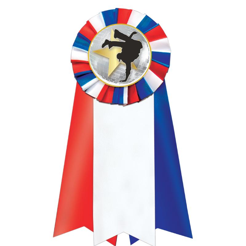 7"JUMBO RD/WH/BLUE MYL ROSETTE