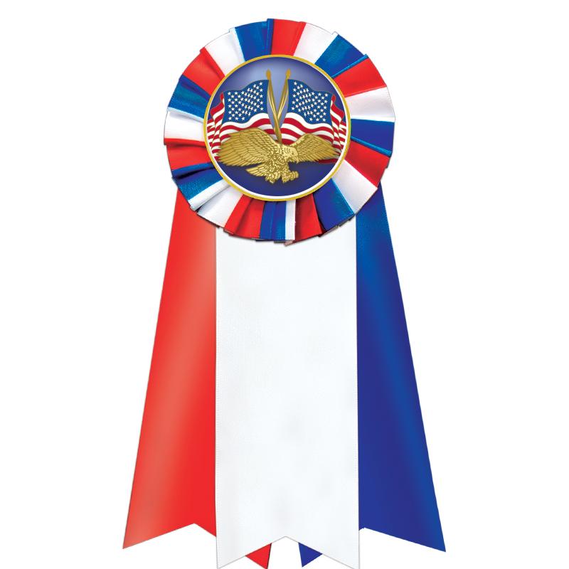 7"JUMBO RD/WH/BLUE MYL ROSETTE