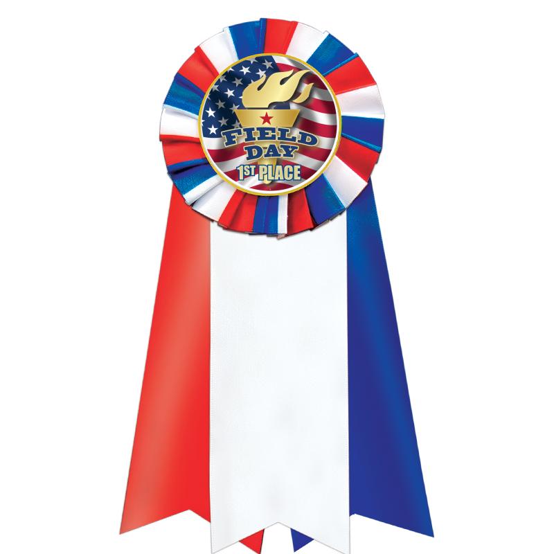 7"JUMBO RD/WH/BLUE MYL ROSETTE