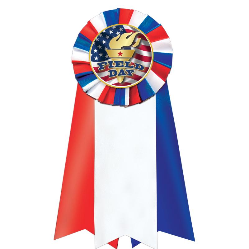 7"JUMBO RD/WH/BLUE MYL ROSETTE