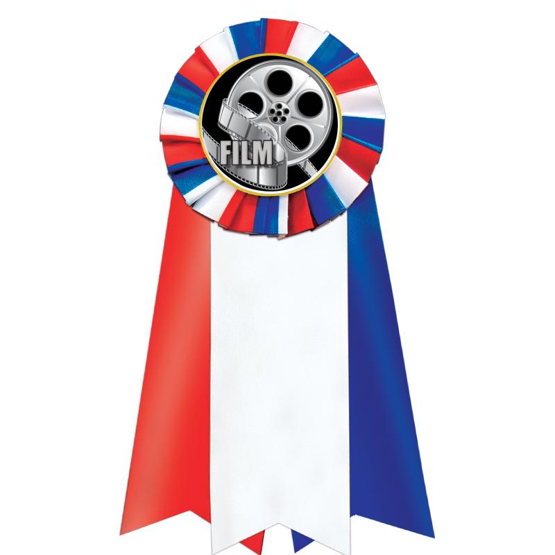 7"JUMBO RD/WH/BLUE MYL ROSETTE