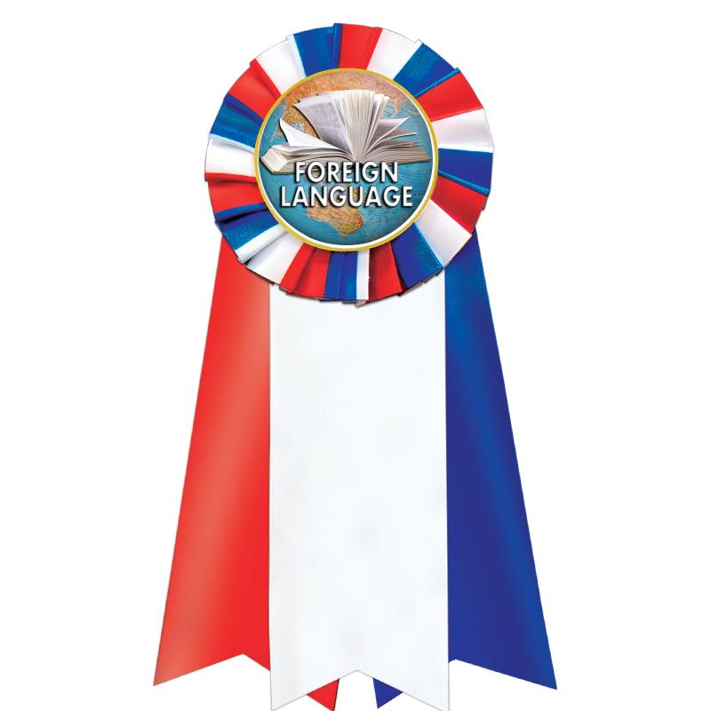 7"JUMBO RD/WH/BLUE MYL ROSETTE