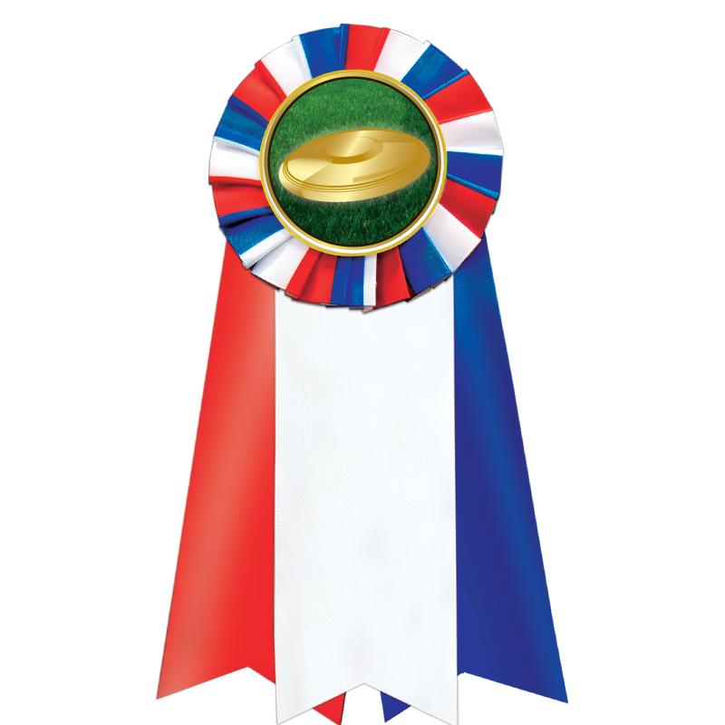 7"JUMBO RD/WH/BLUE MYL ROSETTE