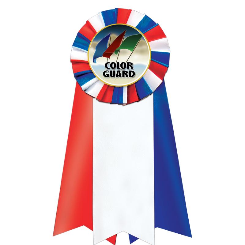 7"JUMBO RD/WH/BLUE MYL ROSETTE