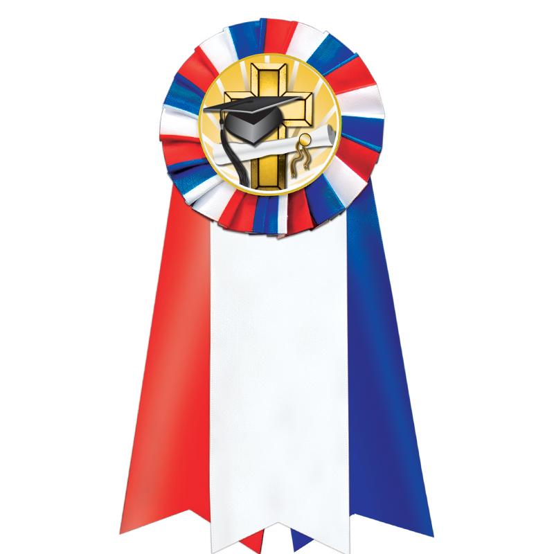 7"JUMBO RD/WH/BLUE MYL ROSETTE