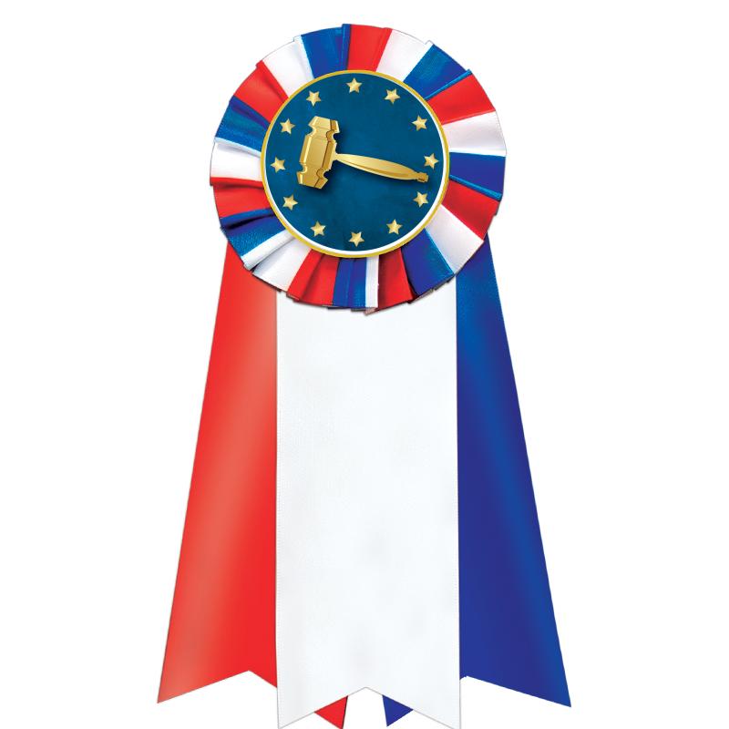 7"JUMBO RD/WH/BLUE MYL ROSETTE