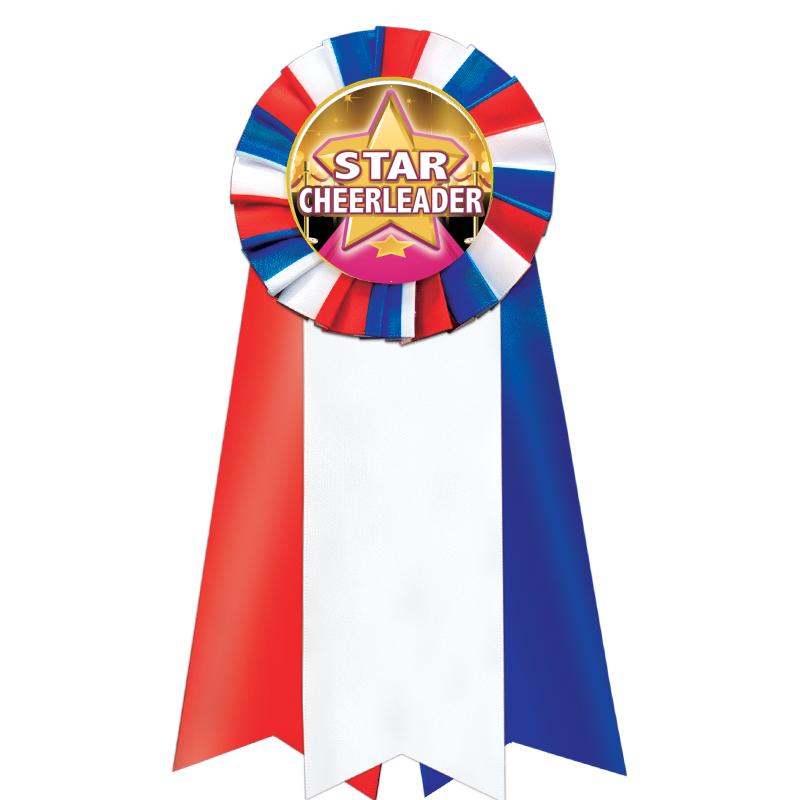 7"JUMBO RD/WH/BLUE MYL ROSETTE