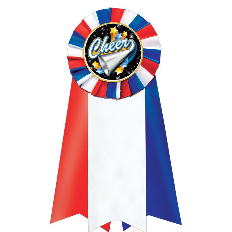 7"JUMBO RD/WH/BLUE MYL ROSETTE