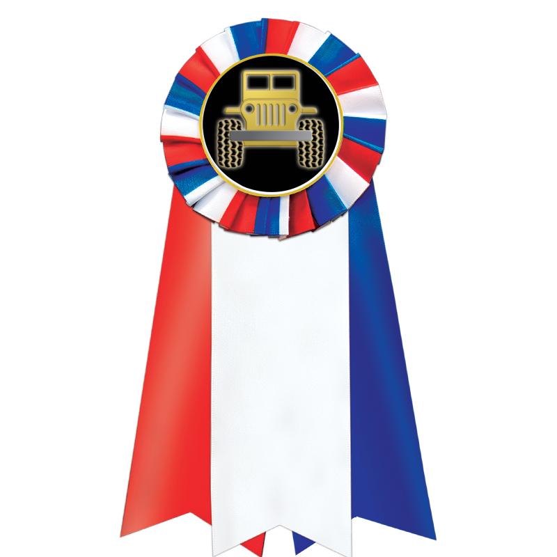 7"JUMBO RD/WH/BLUE MYL ROSETTE