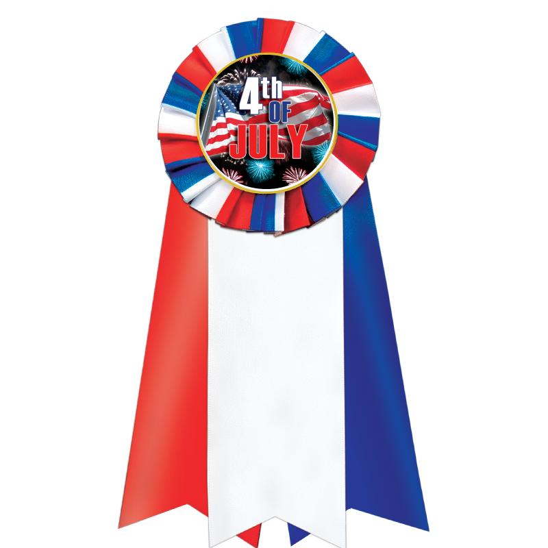 7"JUMBO RD/WH/BLUE MYL ROSETTE