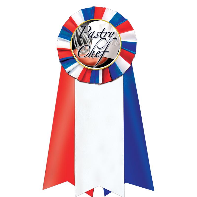 7"JUMBO RD/WH/BLUE MYL ROSETTE