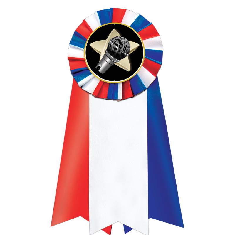 7"JUMBO RD/WH/BLUE MYL ROSETTE