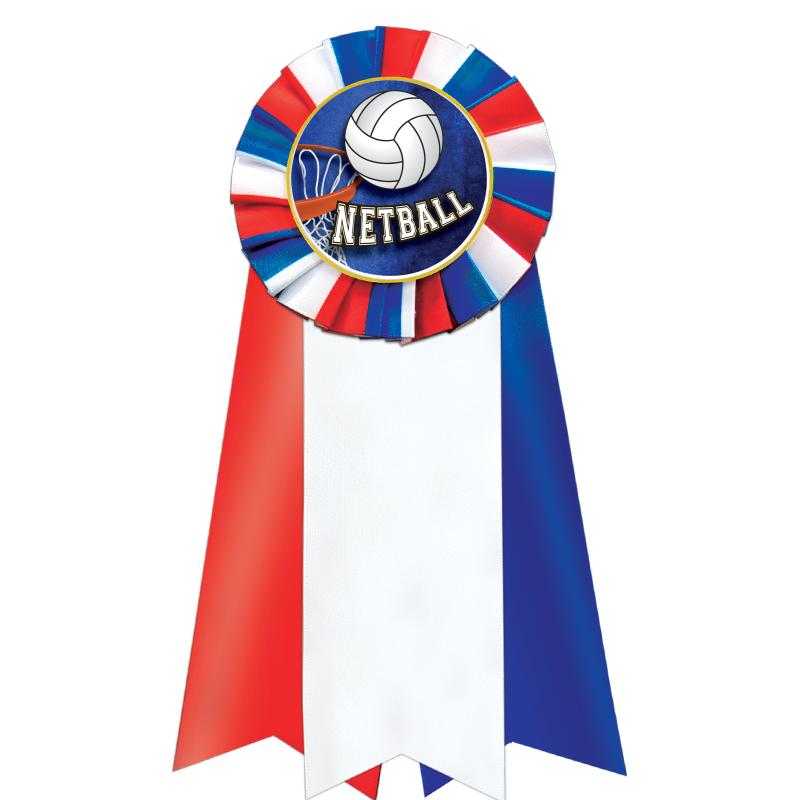 7"JUMBO RD/WH/BLUE MYL ROSETTE