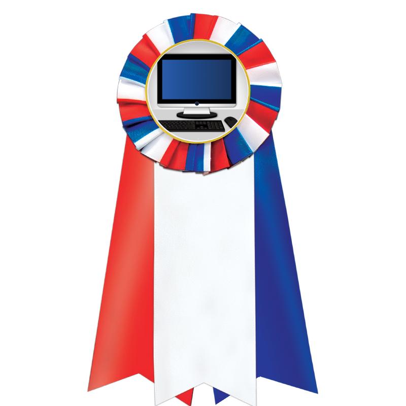 7"JUMBO RD/WH/BLUE MYL ROSETTE