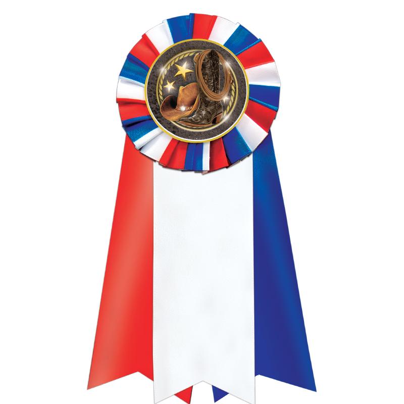 7"JUMBO RD/WH/BLUE MYL ROSETTE