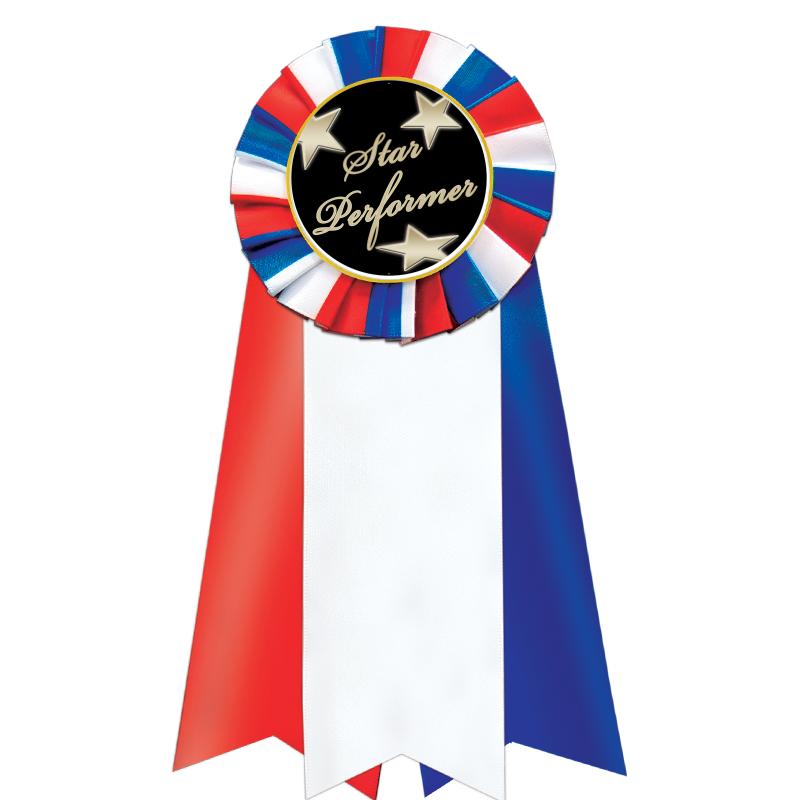 7"JUMBO RD/WH/BLUE MYL ROSETTE