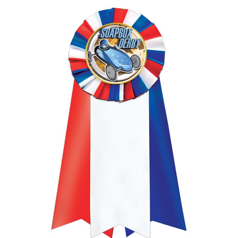 7"JUMBO RD/WH/BLUE MYL ROSETTE