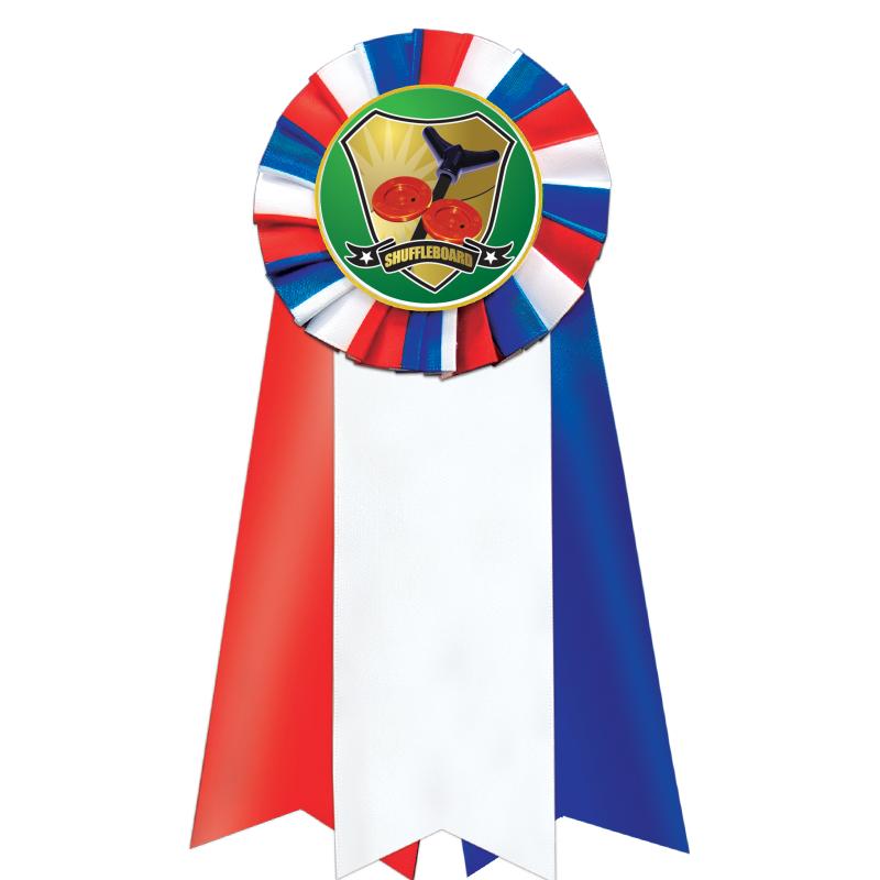 7"JUMBO RD/WH/BLUE MYL ROSETTE