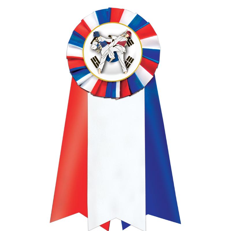 7"JUMBO RD/WH/BLUE MYL ROSETTE