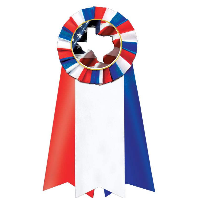 7"JUMBO RD/WH/BLUE MYL ROSETTE