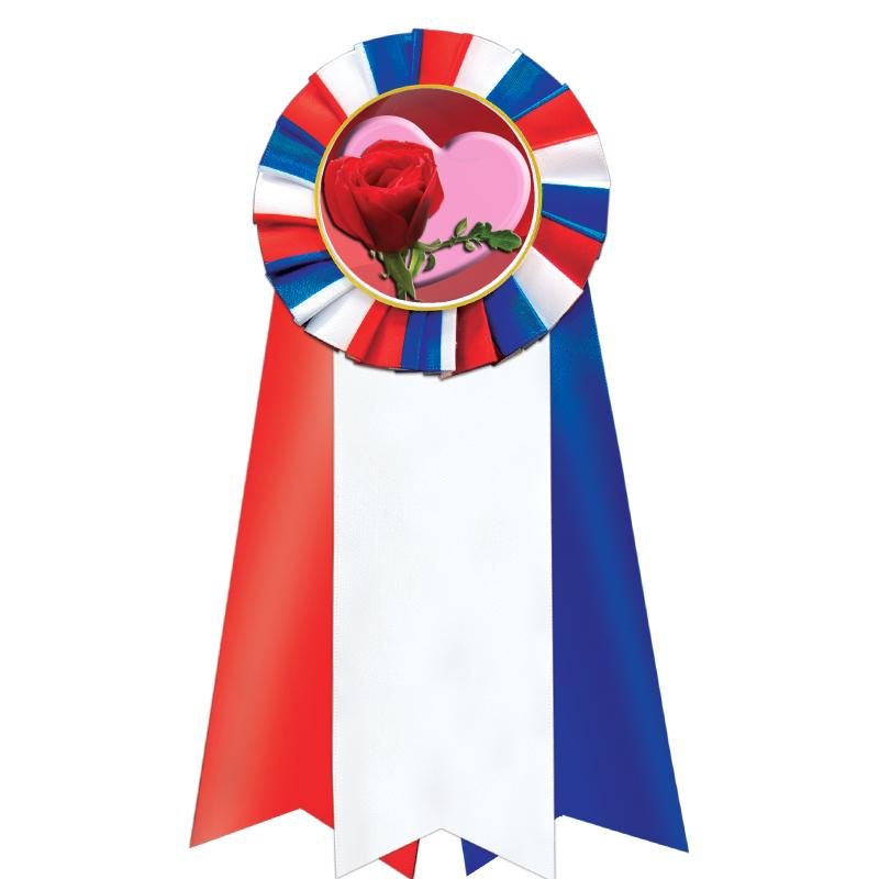 7"JUMBO RD/WH/BLUE MYL ROSETTE