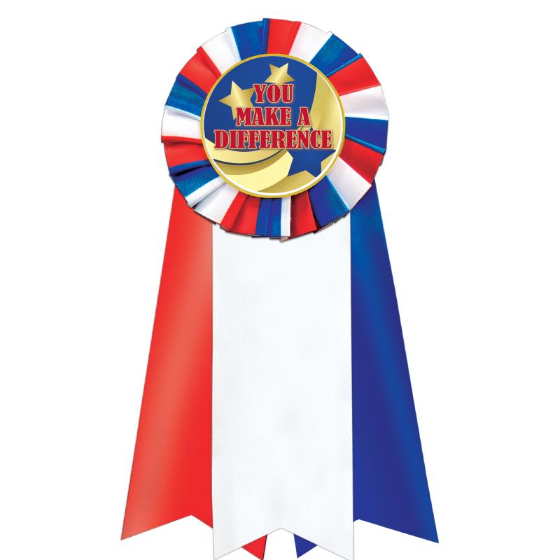 7"JUMBO RD/WH/BLUE MYL ROSETTE