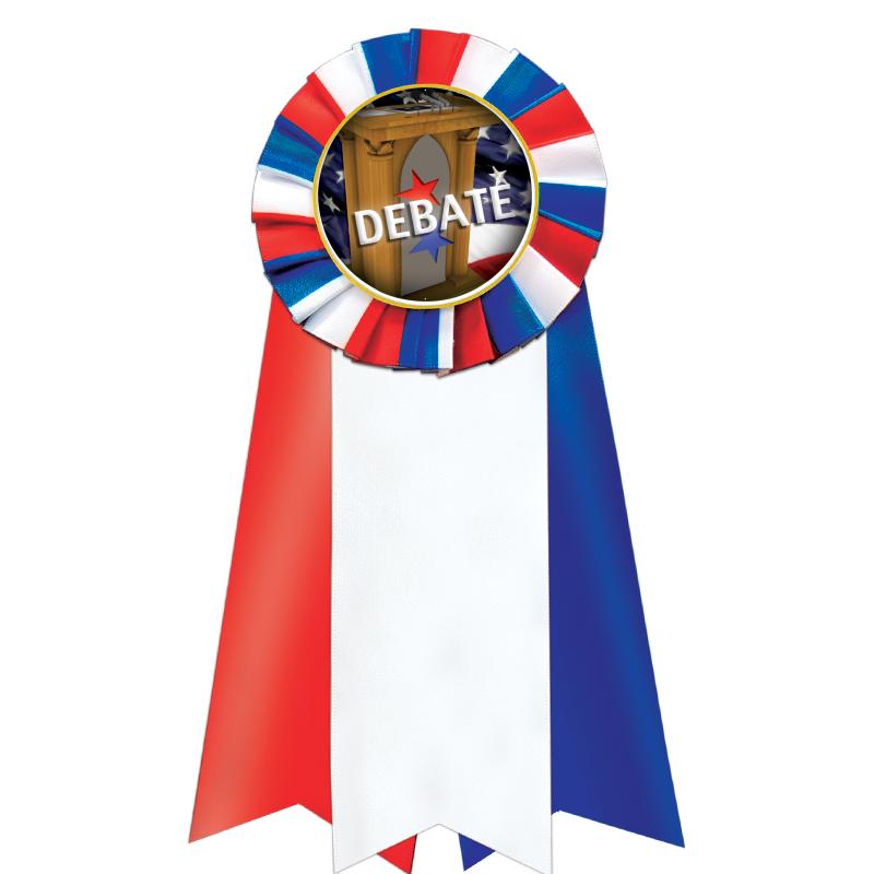 7"JUMBO RD/WH/BLUE MYL ROSETTE