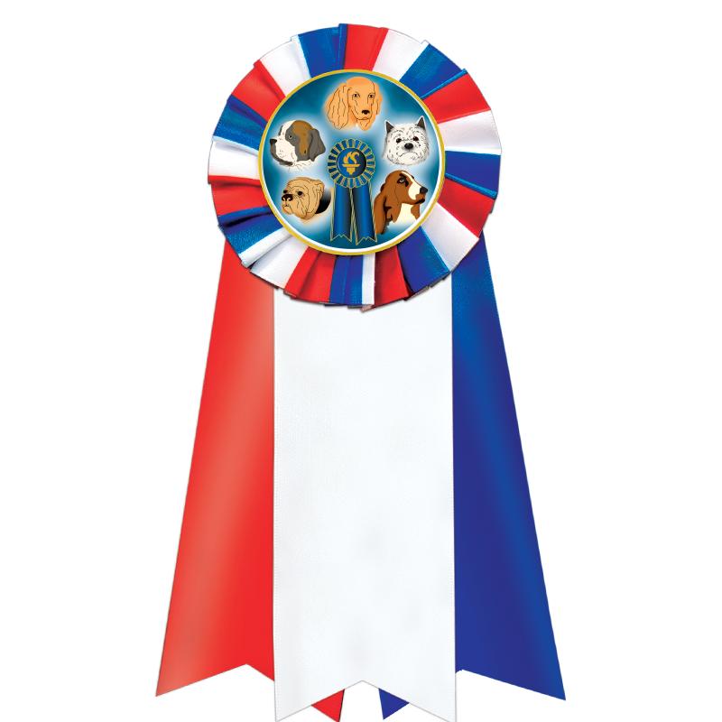 7"JUMBO RD/WH/BLUE MYL ROSETTE