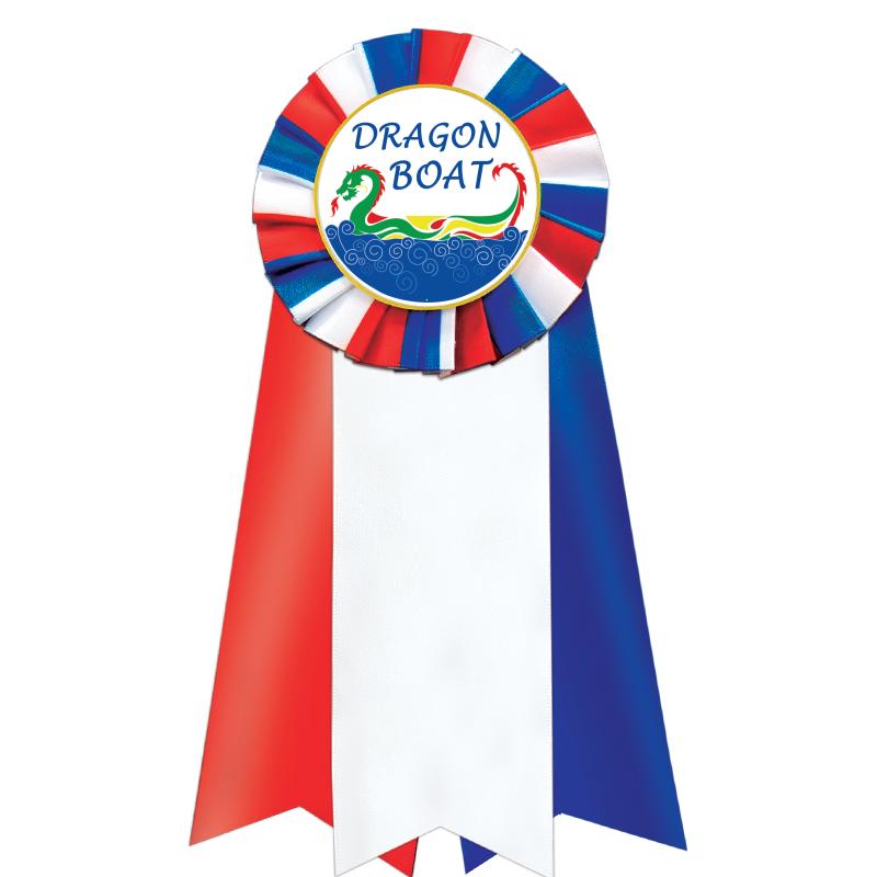 7"JUMBO RD/WH/BLUE MYL ROSETTE