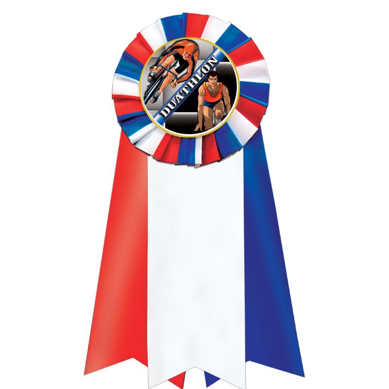 7"JUMBO RD/WH/BLUE MYL ROSETTE