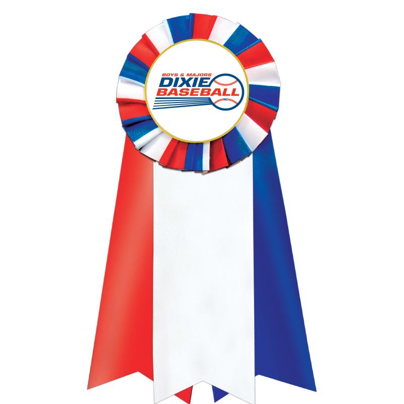 7"JUMBO RD/WH/BLUE MYL ROSETTE