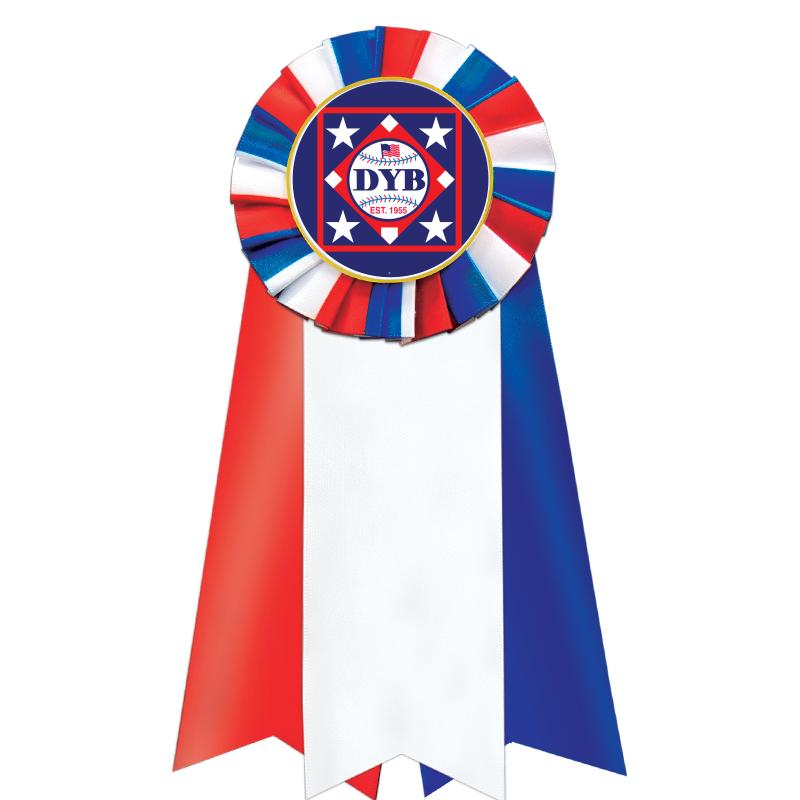 7"JUMBO RD/WH/BLUE MYL ROSETTE