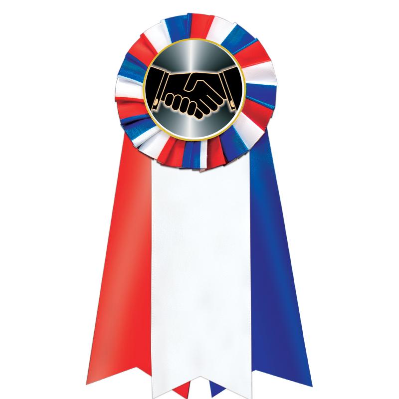 7"JUMBO RD/WH/BLUE MYL ROSETTE