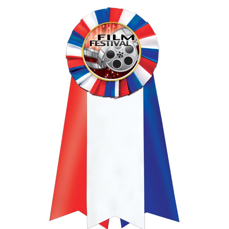 7"JUMBO RD/WH/BLUE MYL ROSETTE