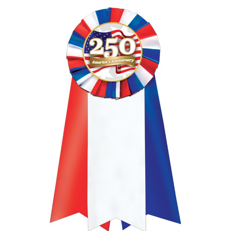 7"JUMBO RD/WH/BLUE MYL ROSETTE