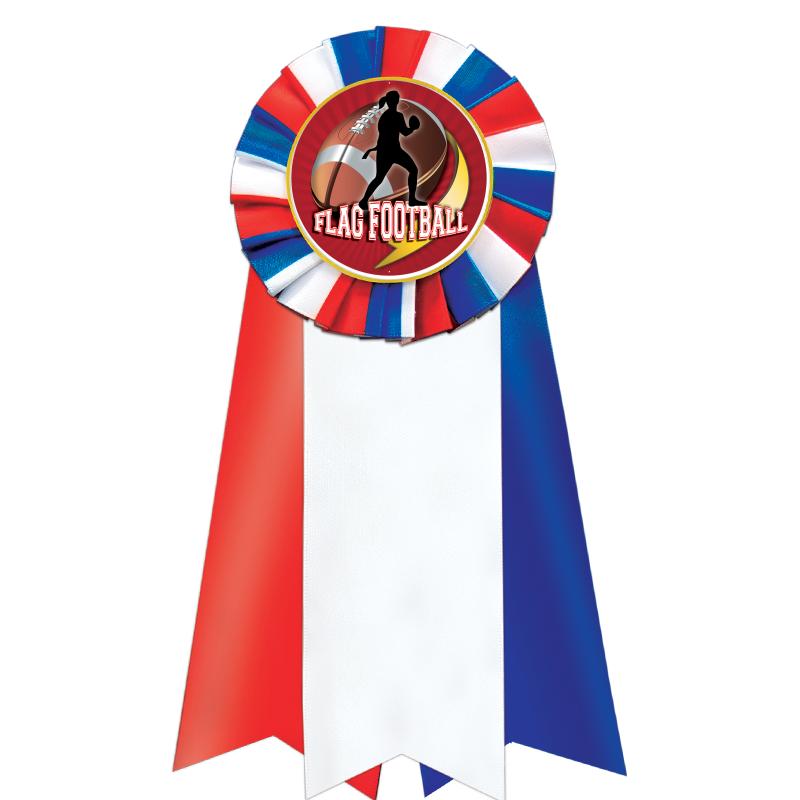 7"JUMBO RD/WH/BLUE MYL ROSETTE