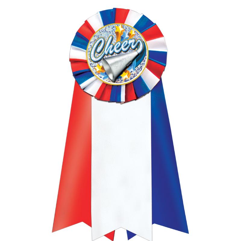 7"JUMBO RD/WH/BLUE MYL ROSETTE