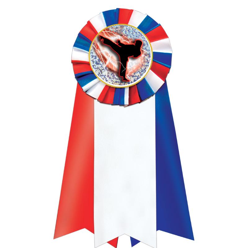 7"JUMBO RD/WH/BLUE MYL ROSETTE