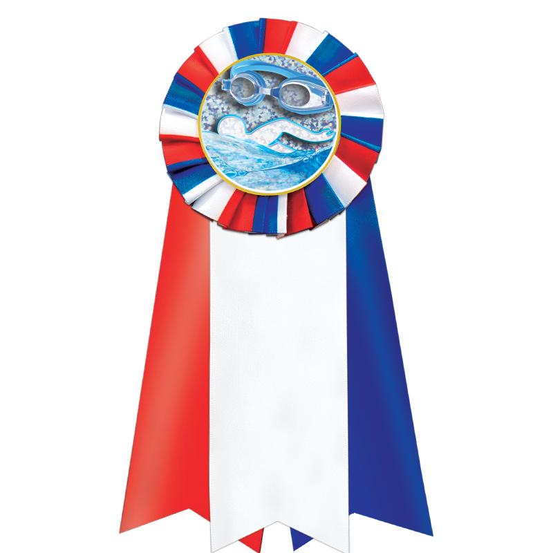 7"JUMBO RD/WH/BLUE MYL ROSETTE