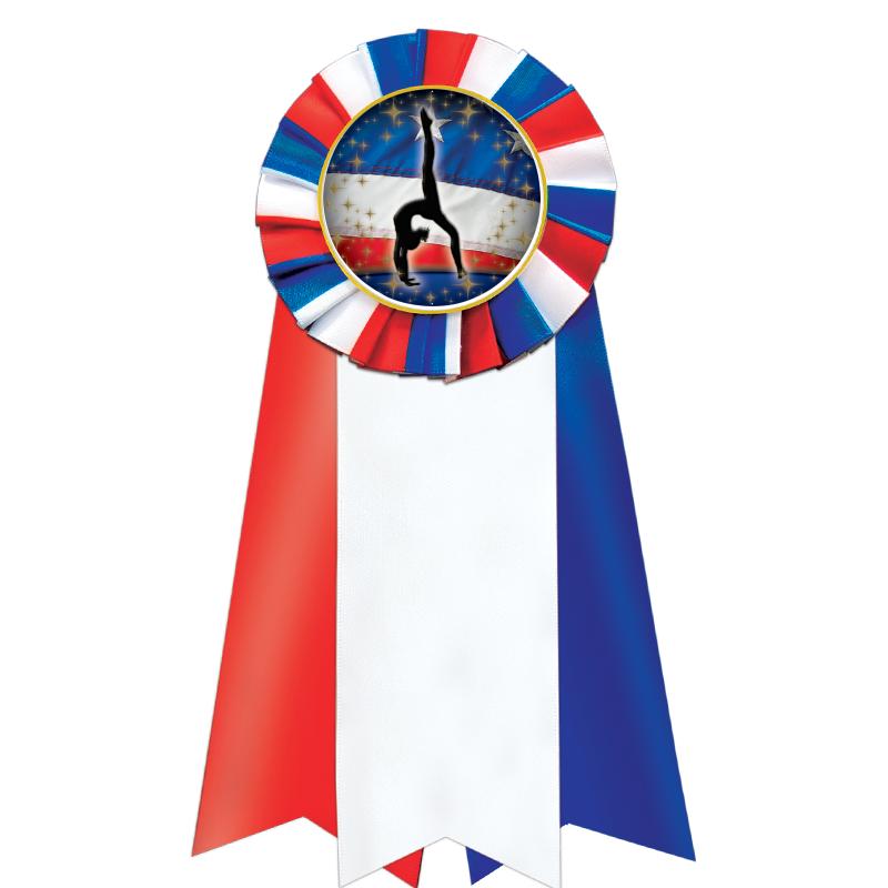 7"JUMBO RD/WH/BLUE MYL ROSETTE