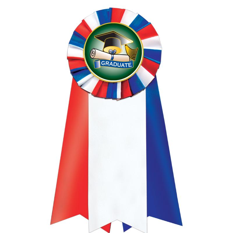 7"JUMBO RD/WH/BLUE MYL ROSETTE