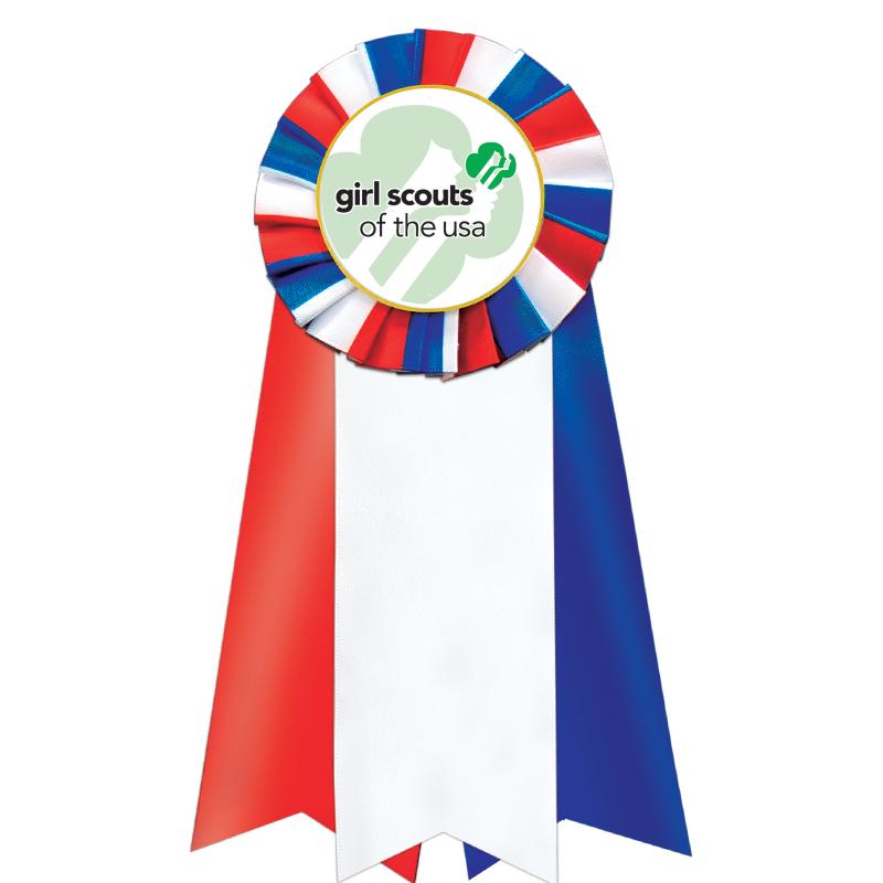 7"JUMBO RD/WH/BLUE MYL ROSETTE