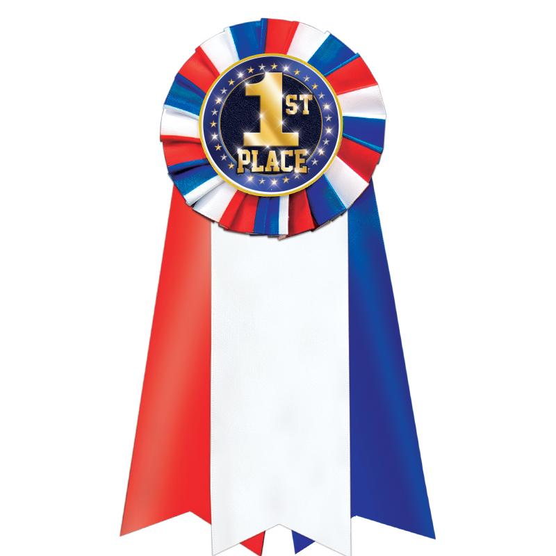 7"JUMBO RD/WH/BLUE MYL ROSETTE