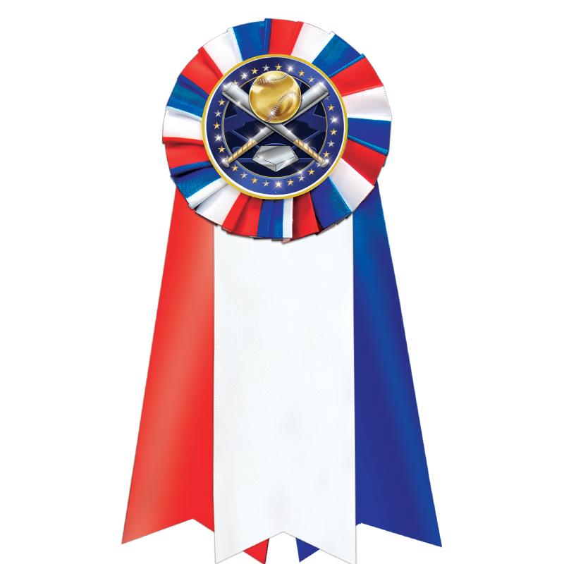 7"JUMBO RD/WH/BLUE MYL ROSETTE